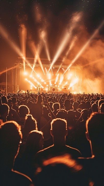 Dichtes Festivalpublikum vor einer hell beleuchteten Bühne bei Nacht